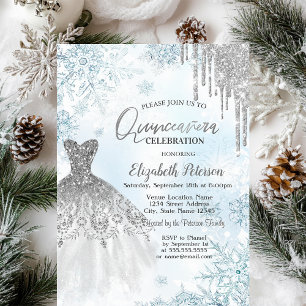 Silver Glitter Dress Snowflakes Invitation