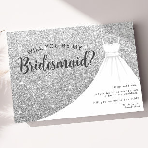 Silver Glitter Dress Will You Be My Bridesmaid Invitation