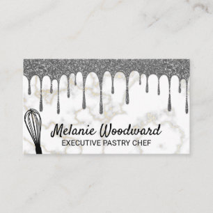 Silver Glitter Drip   Marble and Whisk Business Card