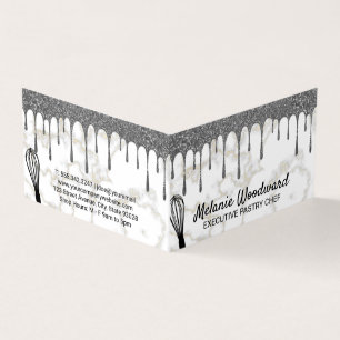 Silver Glitter Drip   Marble   Chef Whisk Business Card