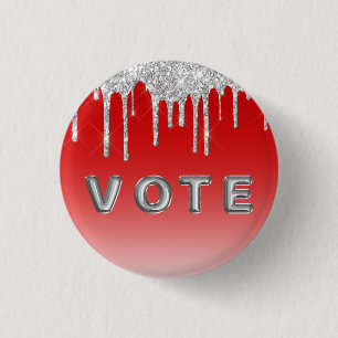Silver Glitter Drip Red Background Vote 3 Cm Round Badge