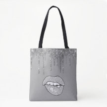 Silver Glitter Drip Tote Bag