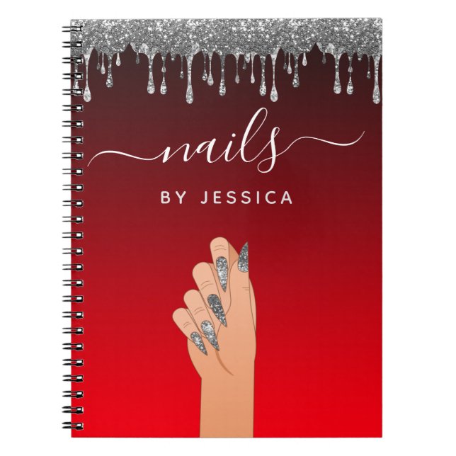 Silver Glitter Dripping Glam Nail Artist Beauty Notebook (Front)