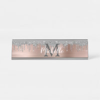 Silver Glitter Dripping Rose Gold Metal Monogram