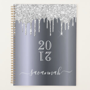 Silver glitter drips 2025 planner