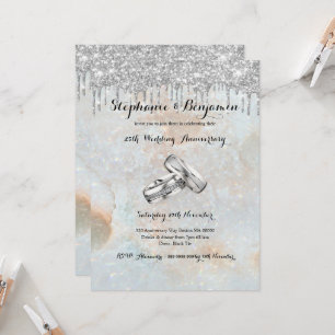 Silver Glitter Drips 25th Wedding Anniversary Chic Invitation