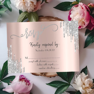 Silver Glitter Drips Bat Mitzvah RSVP Invitation