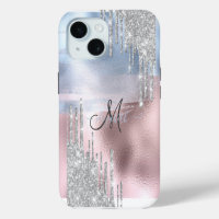 Silver Glitter Drips Blue Rose Gold Metallic