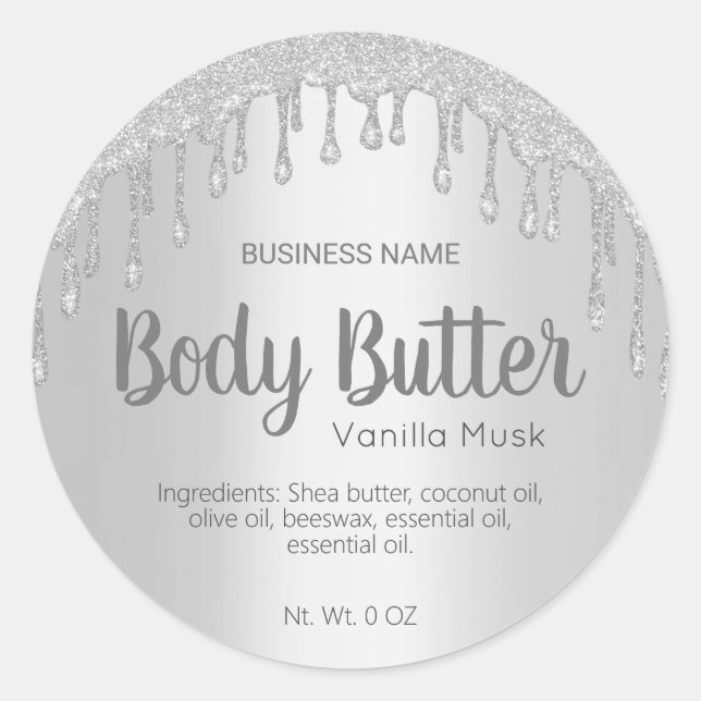Silver Glitter Drips Body Butter Labels (Front)