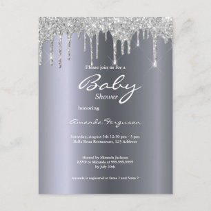 Silver glitter drips boy baby shower invitation postcard