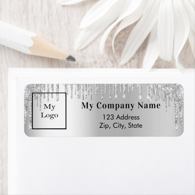 Silver glitter drips business logo return address (Insitu)