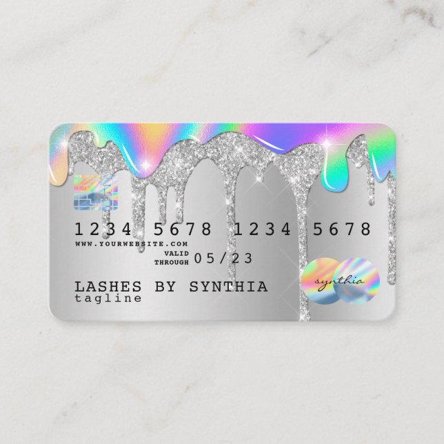 Silver glitter drips Credit Card gold hologram (Front)