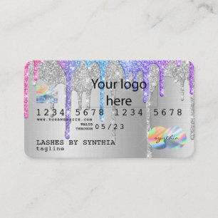 Silver glitter drips Credit Card hologram add logo