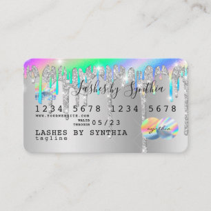 Silver glitter drips Credit Card hologram add name