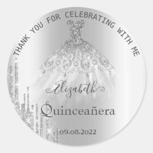 Silver Glitter Drips Dress Quinceañera Classic Round Sticker