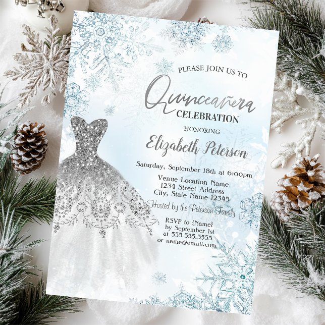 Silver Glitter Drips,Dress Snowflakes  Invitation (Creator Uploaded)