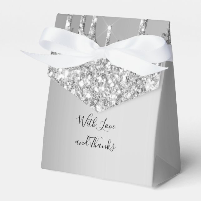 Silver Glitter Drips Dripping Glitter Wedding Favour Box (Front Side)