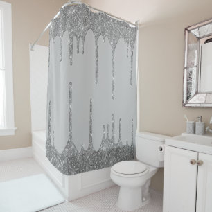 Silver Glitter Drips Glam Sparkle Customise Shower Curtain
