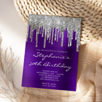 Silver Glitter Drips Indigo Purple 50th Birthday