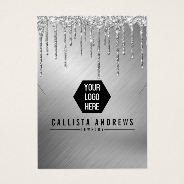 Silver Glitter Drips Logo Necklace Display (Front)