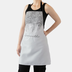 Silver Glitter Drips Metallic Personalised Apron