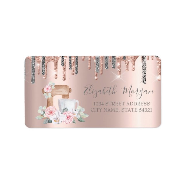 Silver Glitter Drips Mixer Flowers Rose Gold   Label (Front)