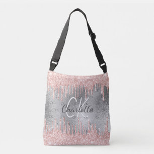 Silver glitter drips monogram elegant  crossbody bag