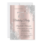 Silver Glitter Drips Rose Gold 75th Birthday  Invi