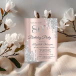Silver Glitter Drips Rose Gold 80th Birthday Party Invitation<br><div class="desc">A modern,  chic,  and glamourous with silver glitter drips on a rose gold background.</div>