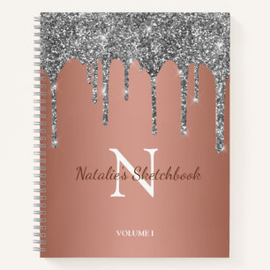 Silver Glitter Drips Rose Gold Sketchbook Notebook