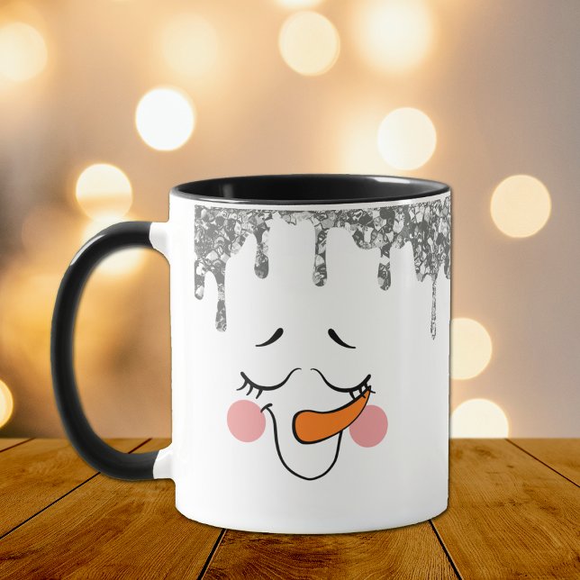 Silver Glitter Drips Snowman Face Holiday Mug (Creator Uploaded)
