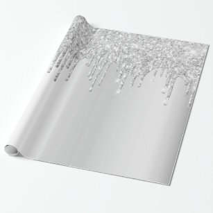 Silver glitter drips sparkle birthday wrapping paper