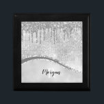 Silver Glitter Drips & Sparkle, Name & Monogram Gift Box<br><div class="desc">Personalise with black name and white monogram on grey and sparkle background with silver glitter drips. Click “Edit Using Design Tool” to change colours and type styles.</div>