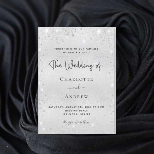 Silver glitter dust elegant luxury wedding invitation (Creator Uploaded)