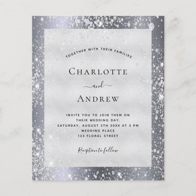 Silver glitter dust elegant wedding budget flyer (Front)