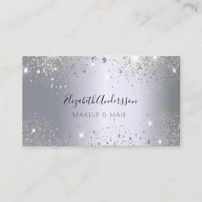 Silver glitter dust metal makeup hair beauty business card (Front)