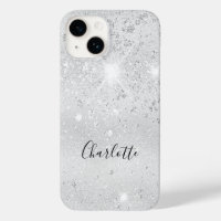 Silver glitter dust monogram name metallic