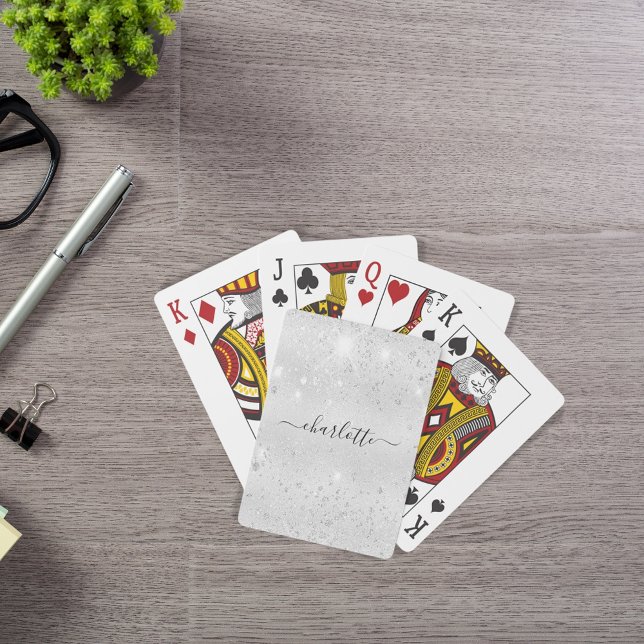 Silver glitter dust monogram script playing cards (Creator Uploaded)