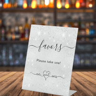 Silver glitter dust wedding guest favours pedestal sign
