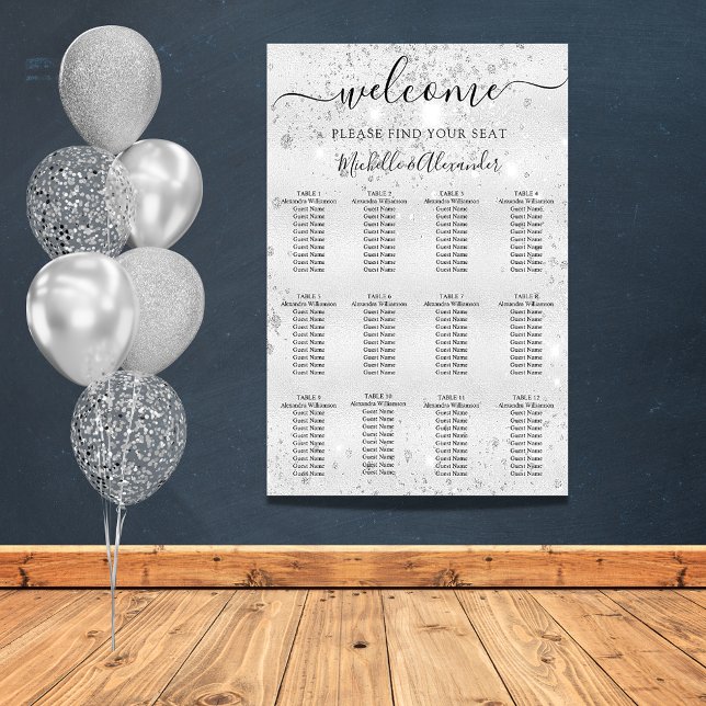 Silver glitter dust wedding seating chart (Creator Uploaded)