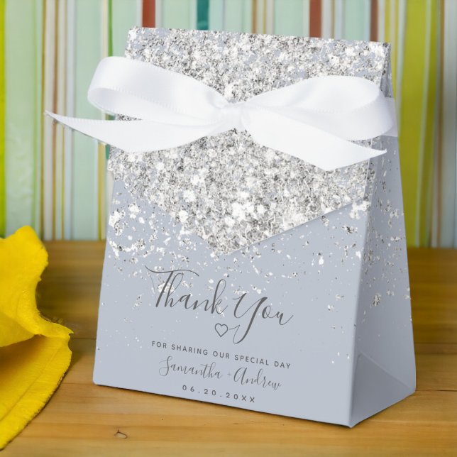 Silver glitter dusty blue thank you wedding favour box (Silver glitter dusty blue thank you wedding favor box)