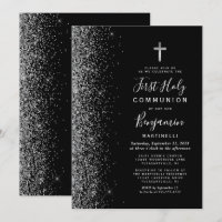 Silver Glitter Edge Black First Holy Communion