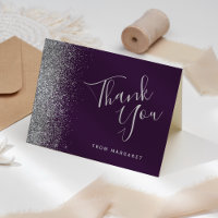 Silver Glitter Edge Purple Birthday Thank You