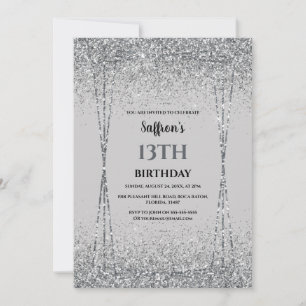 Silver Glitter Effect Birthday Party Invitation