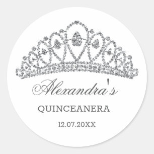 Silver glitter effect tiara Quinceanera Classic Round Sticker