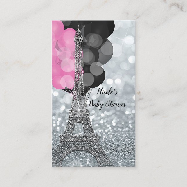 Silver Glitter Eiffel Baby Shower Diaper Raffle Enclosure Card (Front)