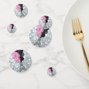 Silver Glitter Eiffel Tower Pink Black Balloons Confetti