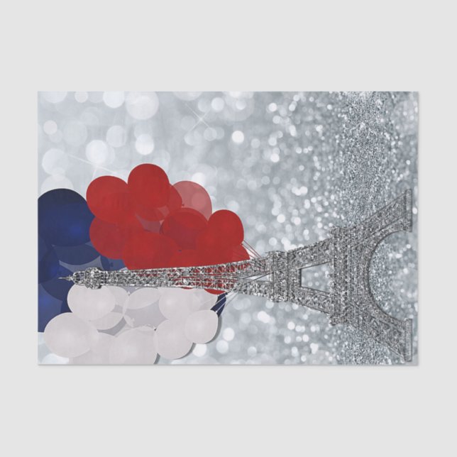 Silver Glitter Eiffel Tower Red White Blue Party Tissue Paper (Front)