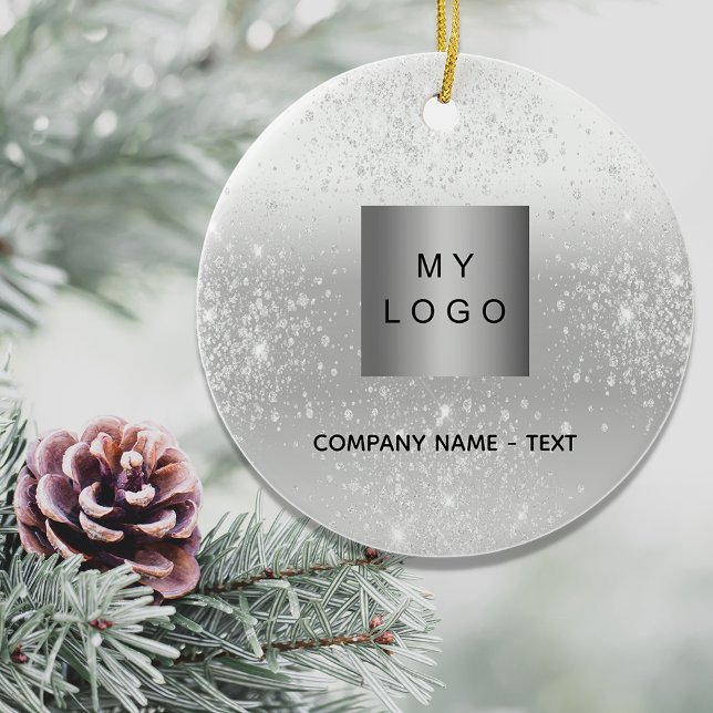 Silver glitter elegant business company logo ceramic tree decoration (Creator Uploaded)