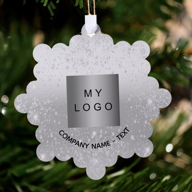 Silver glitter elegant business company logo tree decoration card (Creator Uploaded)
